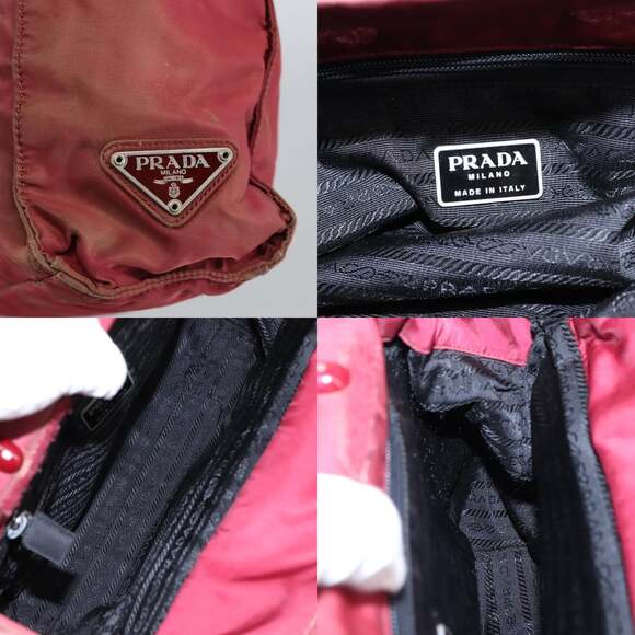 PRADA Hand Bag Nylon Red Silver - Picture 11 of 12